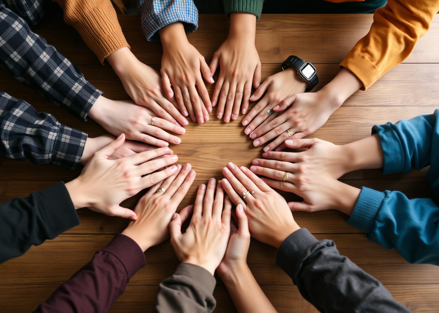Many hands joined together as a symbol of community support