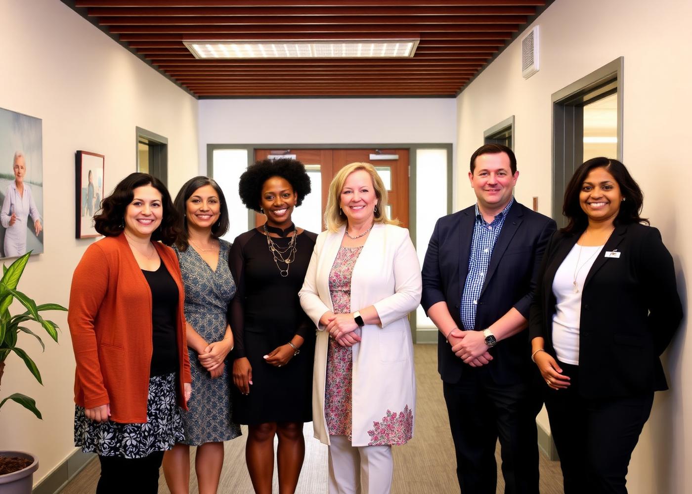 The New Hope team standing together in the office lobby