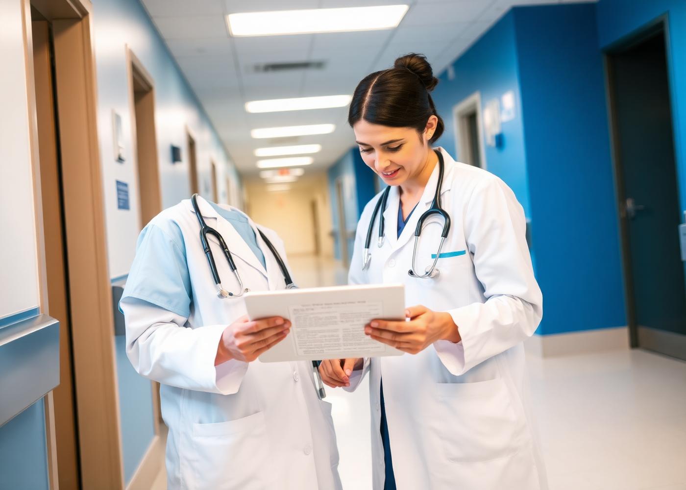 Two health professionals reviewing a referral together