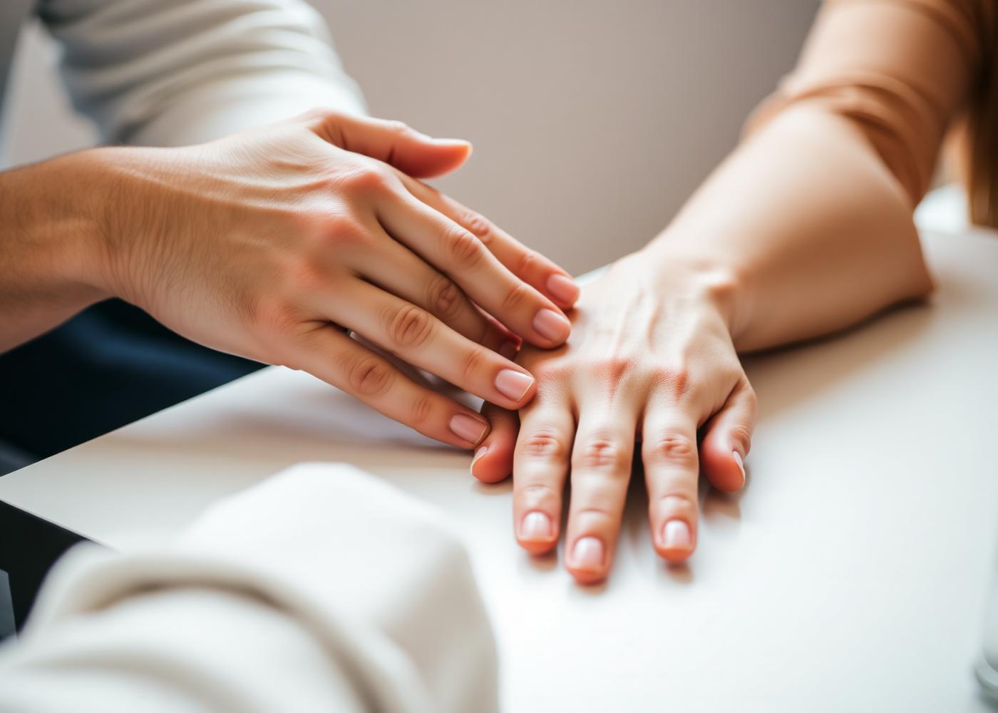 A clinician offering supportive presence to a client during a session
